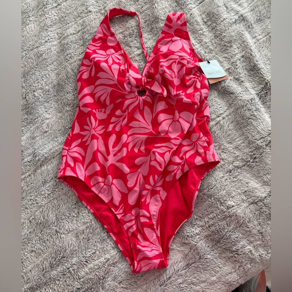 Target Pink and Red Floral Halter One-Piece Swimsuit